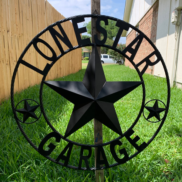 LONESTAR GARAGE STYLE CUSTOM BARN NAME STAR LONESTAR GARAGE METAL NAME BARN STAR WITH TWISTED ROPE RING 3d STAR ART WESTERN HOME DECOR RUSTIC BROWN