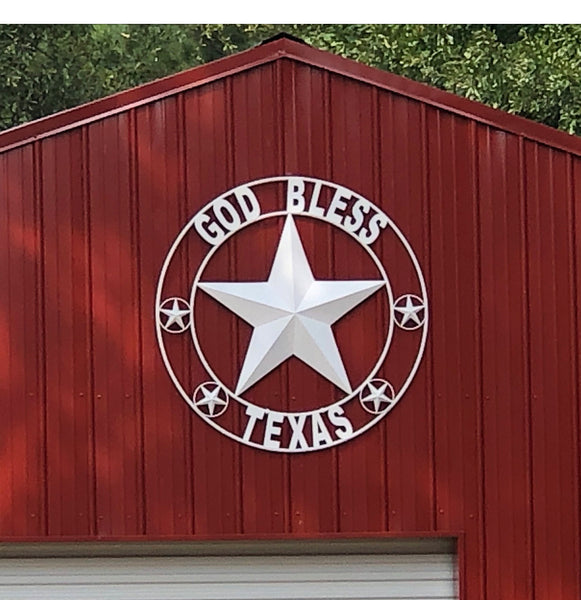 GOD BLESS TEXAS WHITE BARN STAR WITH TWISTED ROPE RING DESIGN METAL WALL ART WESTERN HOME DECOR NEW