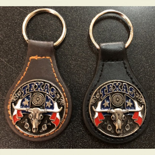 Longhorn Leather & Concho Key Fob Keychain Western Metal Fashion Art New
