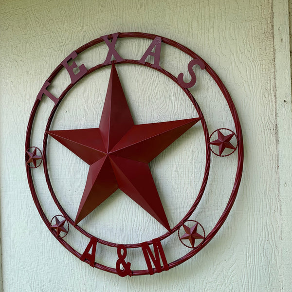 TEXAS A&M BURGUNDY RED BARN LONE STAR METAL CUSTOM VINTAGE CRAFT TEAM STAR WESTERN HOME DECOR HANDMADE SIZE:24",32",36",40",42",44",46",50"