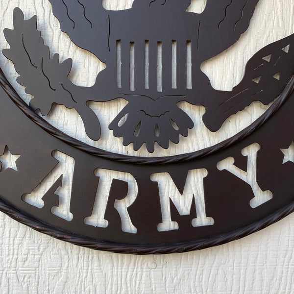 24" USA ARMY MILITARY BROWN  METAL DISC STYLE WALL ART DECOR VINTAGE CRAFT WESTERN HOME DECOR NEW