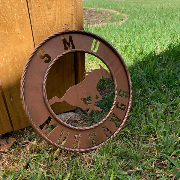 SMU MUSTANGS HAMMERED COPPER METAL CUSTOM VINTAGE CRAFT WALL ART TEAM SIGN HANDMADE