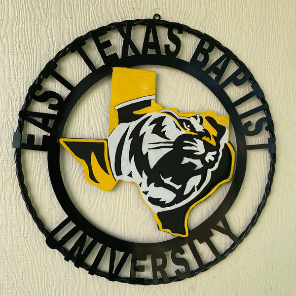 EAST TEXAS BAPTIST UNIVERSITY METAL CUSTOM VINTAGE CRAFT SIGN WALL ART TEAM HANDMADE