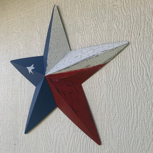 CRACKLE STYLE RED WHITE & BLUE METAL BARN STAR METAL WALL ART WESTERN HOME DECOR RUSTIC NEW