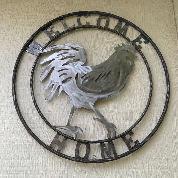 YOUR CUSTOM NAME ROOSTER LASERCUT RAW METAL ART WITH RING DESIGN WESTERN METAL ANIMAL ART HOME WALL DECOR BRAND NEW