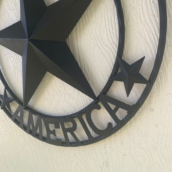 GOD BLESS AMERICA BLACK METAL BARN LONESTAR TWISTED RING METAL ART WESTERN HOME DECOR HANDMADE NEW-#EH10487