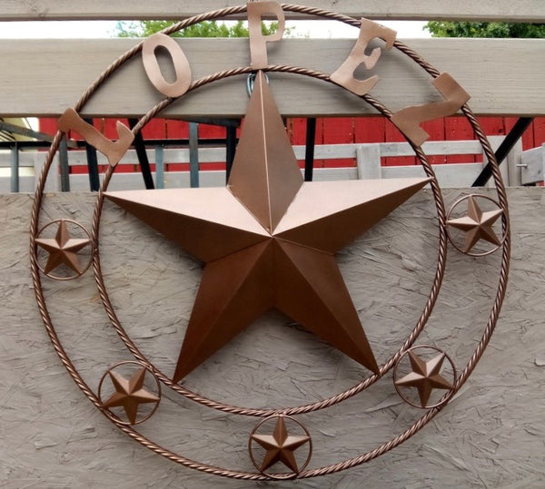 LOPEZ CUSTOM STAR NAME BARN METAL STAR 3d TWISTED ROPE RING WESTERN HOME DECOR RUSTIC  BRONZE HANDMADE 24",32",34",36",40",42",44",46",50"