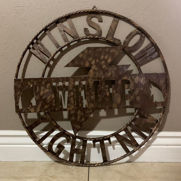 CUSTOM NAME LIGHTNIN HORSE SIGN RAW METAL BARN ROPE RING WESTERN HOME DECOR HANDMADE 24",32",36"