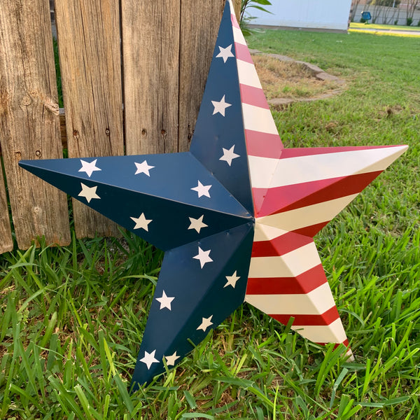 12",16",24",30",36" USA AMERICAN FLAG STAR STYLE#9 RED WHITE & BLUE METAL BARN STAR METAL WALL ART HANDMADE