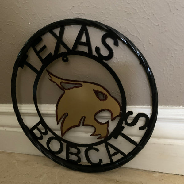 12" TEXAS BOBCATS CUSTOM METAL VINTAGE CRAFT SIGN TEAM WESTERN HOME DECOR HANDMADE