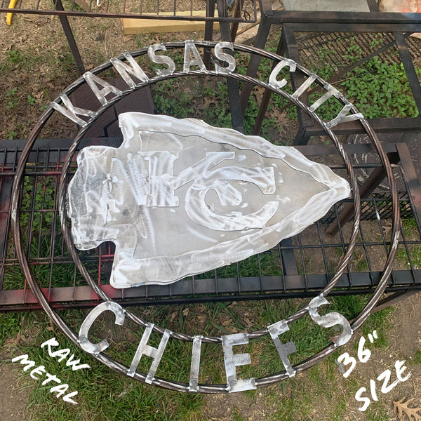 12",18",24",32",36"  KANSAS CITY CHIEFS RAW METAL CUSTOM METAL VINTAGE CRAFT TEAM DECOR HANDMADE