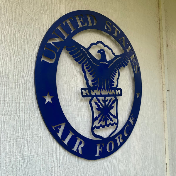 24" US AIR FORCE LASERCUT BLUE MILITARY METAL WALL ART AIRFORCE WESTERN HOME DECOR NEW