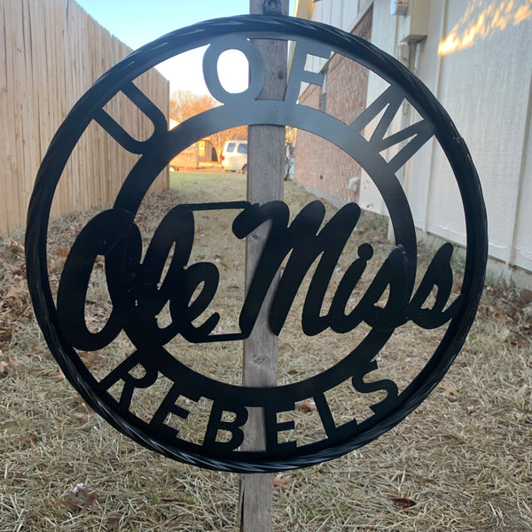 12",18",24",32" OLE MISS REBELS MISSISSIPPI BLACK CUSTOM VINTAGE METAL CRAFT TEAM SIGN HANDMADE RUSTIC BLACK