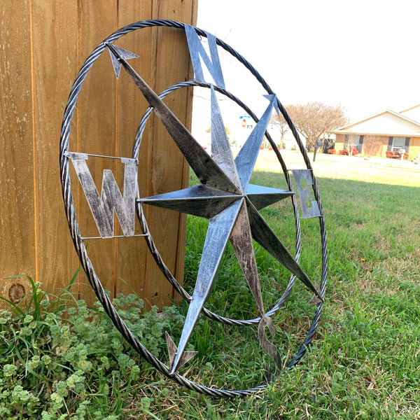 36" COMPASS GREY METAL ART WESTERN METAL ART HOME WALL DECOR RUSTIC GREY #EH10383