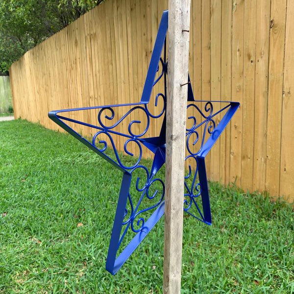17" SCROLL ART BRIGHT BLUE Barn Star Metal Wall Art Western Home Decor Vintage Rustic Bronze Copper Art New-#A18002