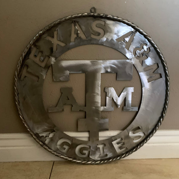 24" TEXAS A&M WIDE BAND RAW METAL CUSTOM VINTAGE CRAFT WALL ART TEAM SIGN HANDMADE