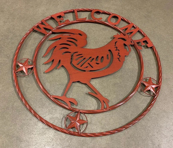 24" ROOSTER WELCOME WITH RING DESIGN WESTERN METAL ANIMAL ART HOME WALL DECOR BRAND NEW