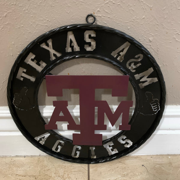 12",18",24",32" TEXAS A&M AGGIES WIDE BAND RING CUSTOM METAL VINTAGE CRAFT TEAM SIGN HANDMADE