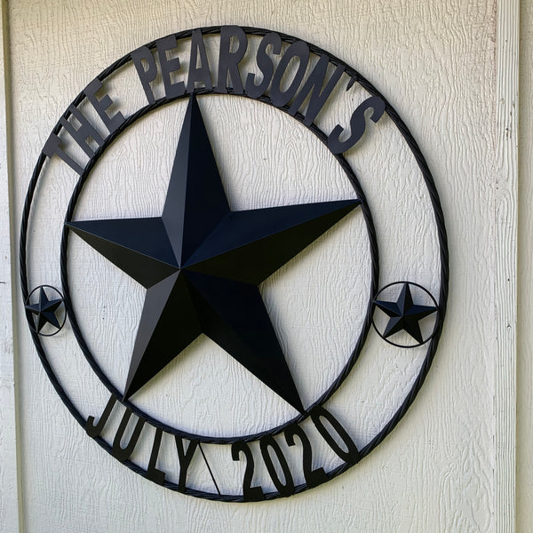 KOLET FAMILY STYLE YOUR CUSTOM FAMILY NAME STAR METAL BARN STAR ROPE RING KOLET FAMILY WESTERN HOME DECOR VINTAGE RUSTIC BROWN NEW HANDMADE 24",32",34",36",40",42",44",46",50"