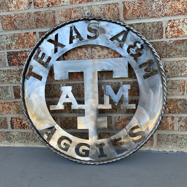 24" TEXAS A&M WIDE BAND RAW METAL CUSTOM VINTAGE CRAFT WALL ART TEAM SIGN HANDMADE