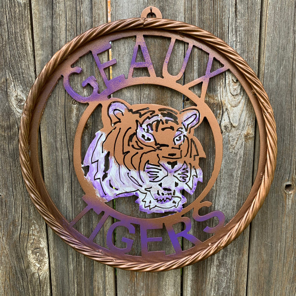 12",18",24",32" GEAUX TIGERS CUSTOM VINTAGE METAL CRAFT TEAM WALL ART HANDMADE