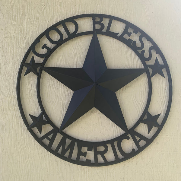 GOD BLESS AMERICA BLACK METAL BARN LONESTAR TWISTED RING METAL ART WESTERN HOME DECOR HANDMADE NEW-#EH10487