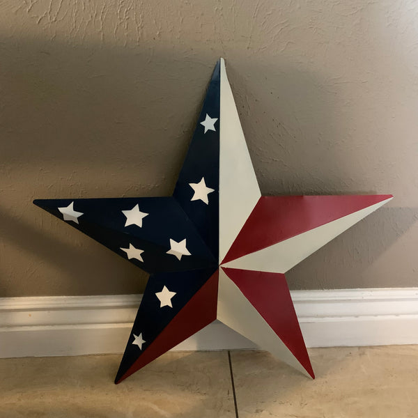 12",16",24",30",36" USA AMERICAN FLAG STAR STYLE #1 RED WHITE & BLUE METAL BARN STAR WALL ART HANDMADE STYLE# 1