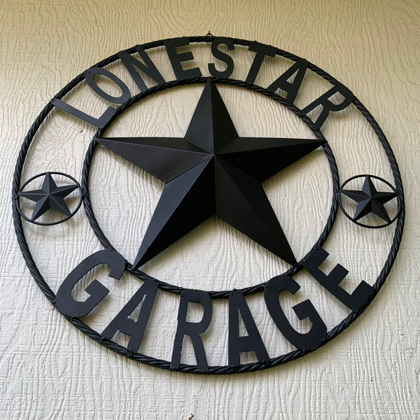 LONESTAR GARAGE STYLE CUSTOM BARN NAME STAR LONESTAR GARAGE METAL NAME BARN STAR WITH TWISTED ROPE RING 3d STAR ART WESTERN HOME DECOR RUSTIC BROWN