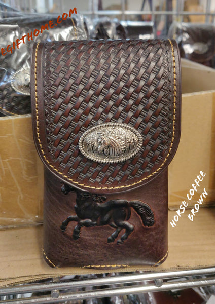 #LG703907  7" HORSE COFFEE BROWN LEATHER POUCH EXTRA LARGE  BELT LOOP HOLSTER CELL PHONE CASE UNIVERSAL OVERSIZE