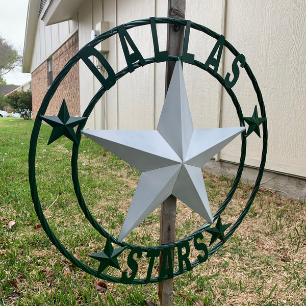 DALLAS STARS BARN LONE STAR METAL HOCKEY TEAM WESTERN HOME DECOR CRAFT RUSTIC GREEN & WHITE
