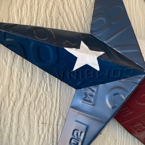 24" LICENSE PLATE MULTI STAR RED WHITE BLUE METAL BARN STAR WESTERN HOME DECOR NEW