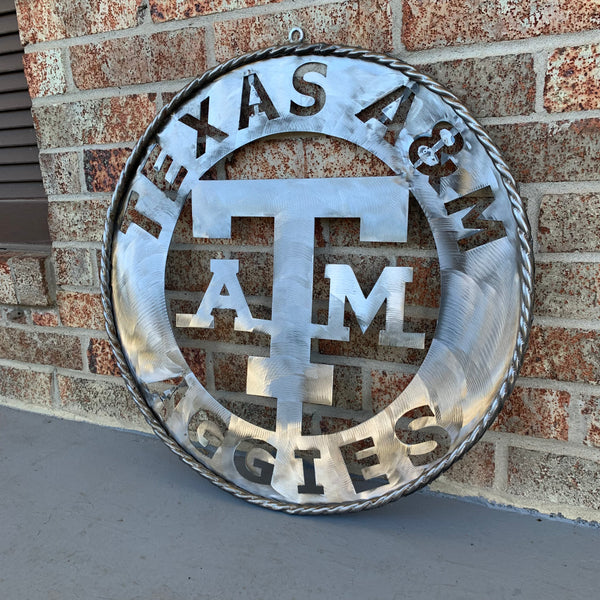 24" TEXAS A&M WIDE BAND RAW METAL CUSTOM VINTAGE CRAFT WALL ART TEAM SIGN HANDMADE