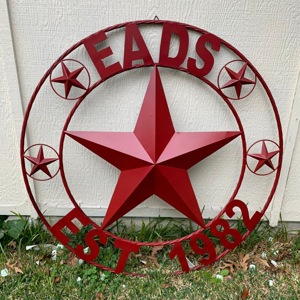 LOPEZ CUSTOM STAR NAME BARN METAL STAR 3d TWISTED ROPE RING WESTERN HOME DECOR RUSTIC  BRONZE HANDMADE 24",32",34",36",40",42",44",46",50"