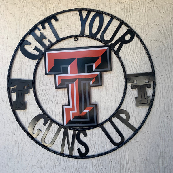 12", 18", 24", 32" GET YOUR GUNS UP TEXAS TECH METAL CUSTOM VINTAGE CRAFT TEAM SIGN HANDMADE