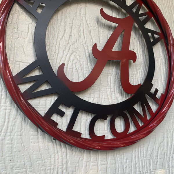 ALABAMA WELCOME RED & BLACK CUSTOM METAL VINTAGE SIGN TEAM HANDMADE