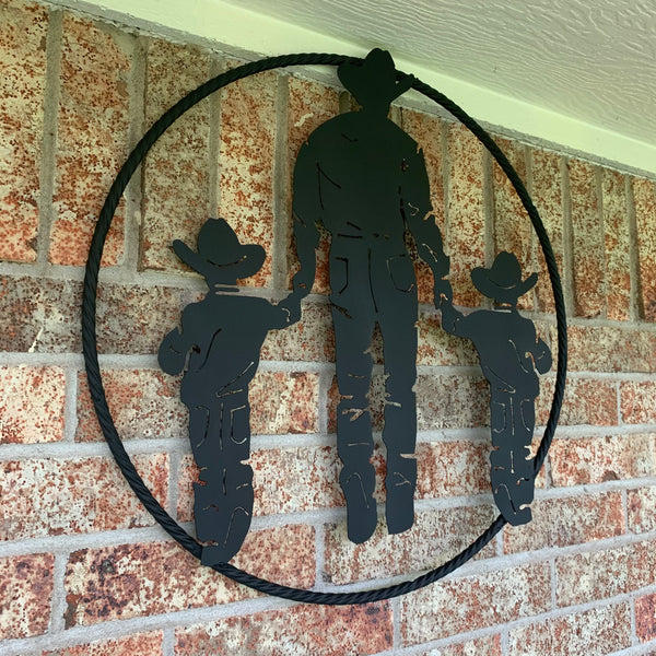 24" FATHER & 2 SON LASER CUT METAL WALL ART CUSTOM VINTAGE CRAFT RUSTIC BLACK HAND MADE