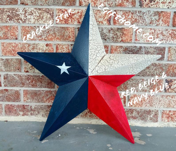 CRACKLE STYLE TEXAS FLAG STAR RED WHITE & BLUE METAL BARN STAR METAL WALL ART WESTERN HOME DECOR NEW