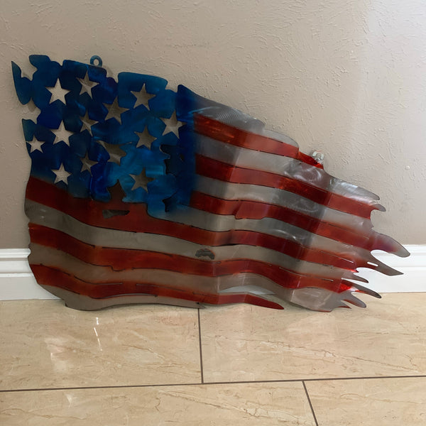 AMERICAN USA TATTERED Flag USA Metal Art Large Western Home Decor New Art