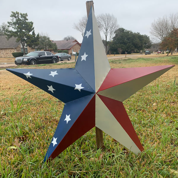 12",16",24",30",36" USA AMERICAN FLAG STAR STYLE #1 RED WHITE & BLUE METAL BARN STAR WALL ART HANDMADE STYLE# 1