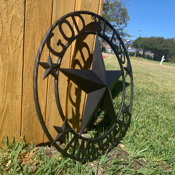 GOD BLESS AMERICA BLACK METAL BARN LONESTAR TWISTED RING METAL ART WESTERN HOME DECOR HANDMADE NEW-#EH10487