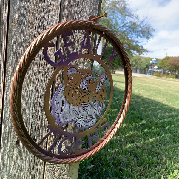 12",18",24",32" GEAUX TIGERS CUSTOM VINTAGE METAL CRAFT TEAM WALL ART HANDMADE