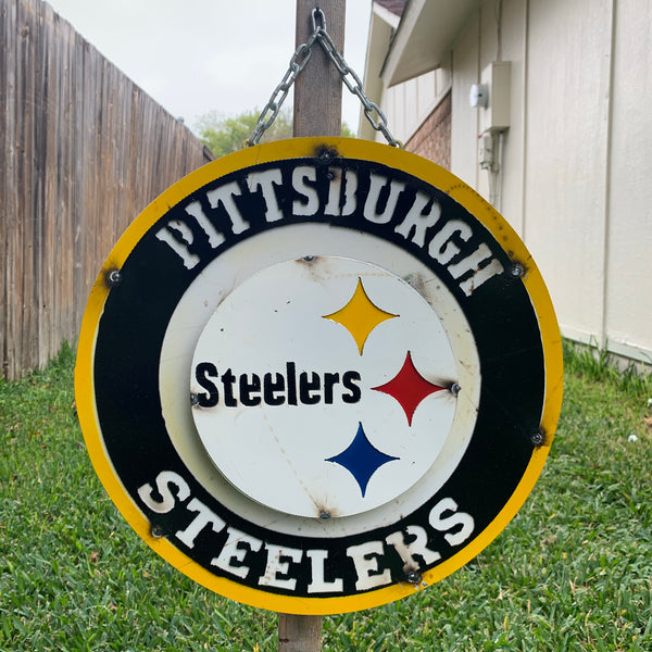 15" PITTSBURGH DISC CUSTOM METAL VINTAGE CRAFT TEAM SPORTS SIGN WESTERN HOME DECOR HANDMADE