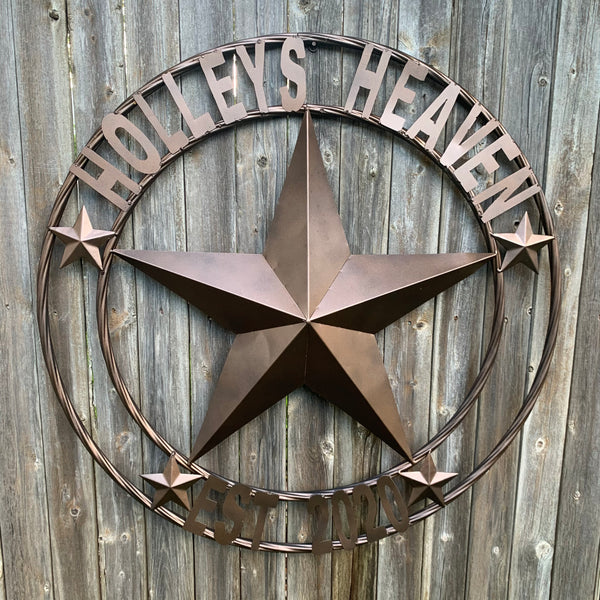 KOLET FAMILY STYLE YOUR CUSTOM FAMILY NAME STAR METAL BARN STAR ROPE RING KOLET FAMILY WESTERN HOME DECOR VINTAGE RUSTIC BROWN NEW HANDMADE 24",32",34",36",40",42",44",46",50"