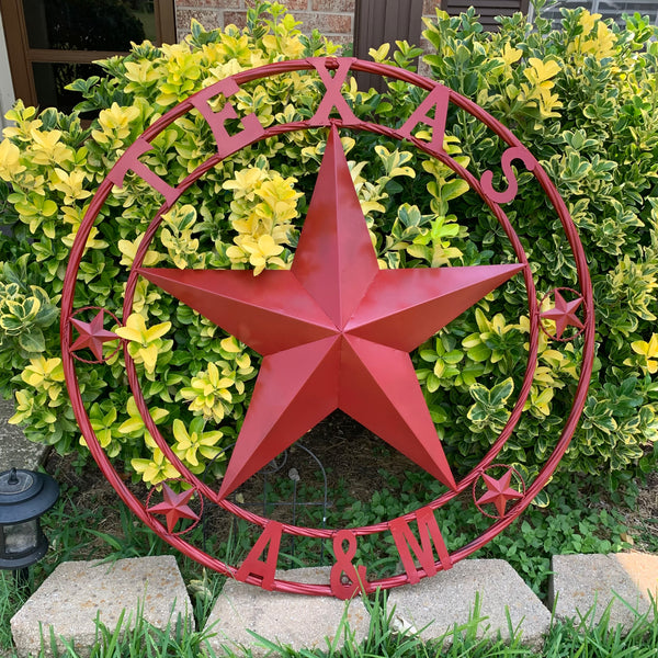 TEXAS A&M BURGUNDY RED BARN LONE STAR METAL CUSTOM VINTAGE CRAFT TEAM STAR WESTERN HOME DECOR HANDMADE SIZE:24",32",36",40",42",44",46",50"