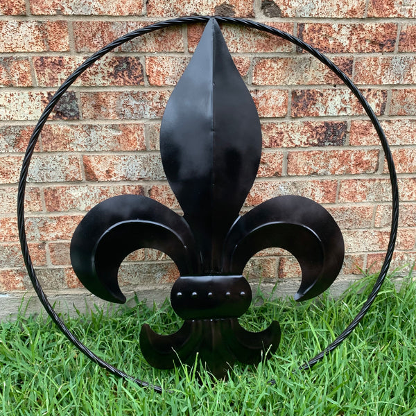 #EH10645 24", 36" GLOSS BLACK FLEUR DE LIS METAL WALL ART SIGN WESTERN HOME DECOR HANDMADE NEW
