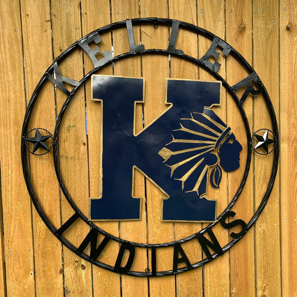 KELLER INDIANS CUSTOM VINTAGE METAL CRAFT WALL ART TEAM SIGN WESTERN HOME DECOR NEW