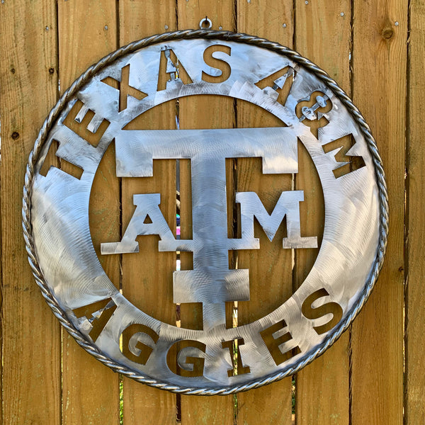 24" TEXAS A&M WIDE BAND RAW METAL CUSTOM VINTAGE CRAFT WALL ART TEAM SIGN HANDMADE