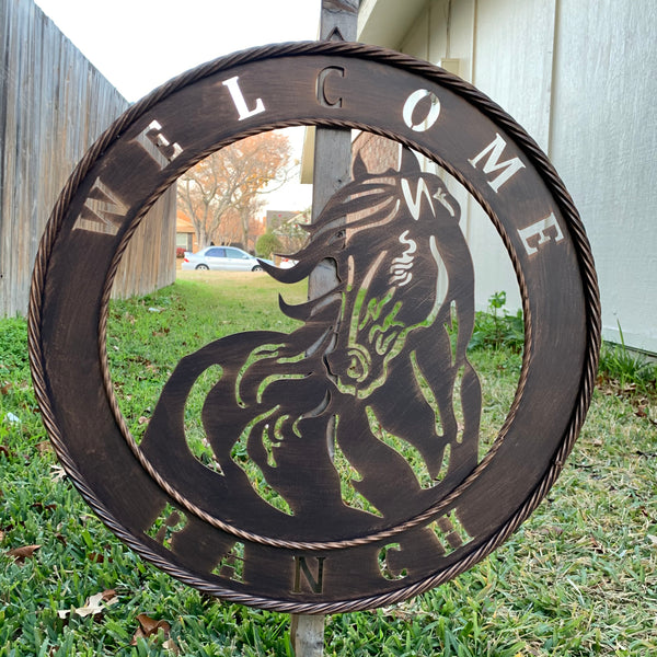 23" WELCOME RANCH HORSE METAL WALL WESTERN HOME DECOR NEW