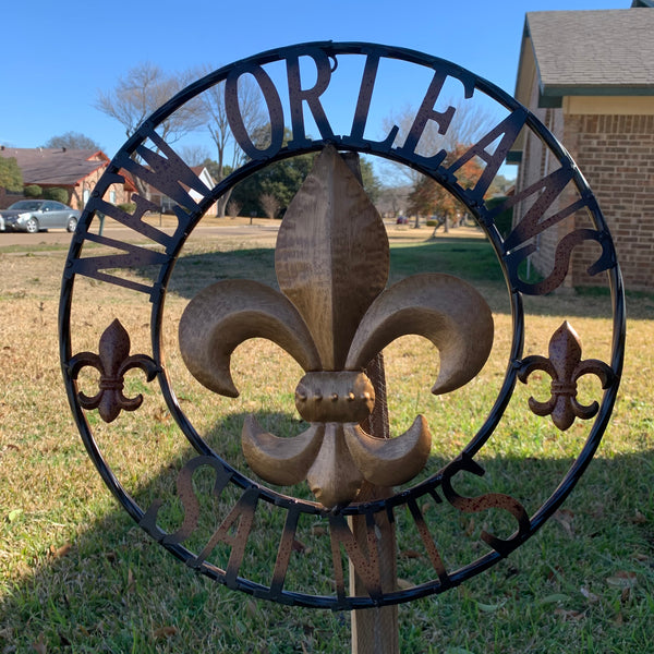 18", 24", 32" NEW ORLEANS SAINTS METAL SIGN WALL ART WESTERN HOME DECOR RUSTIC GOLD & BLACK ART NEW