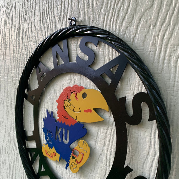KANSAS JAYHAWKS METAL CUSTOM VINTAGE CRAFT WALL ART TEAM SIGN HANDMADE